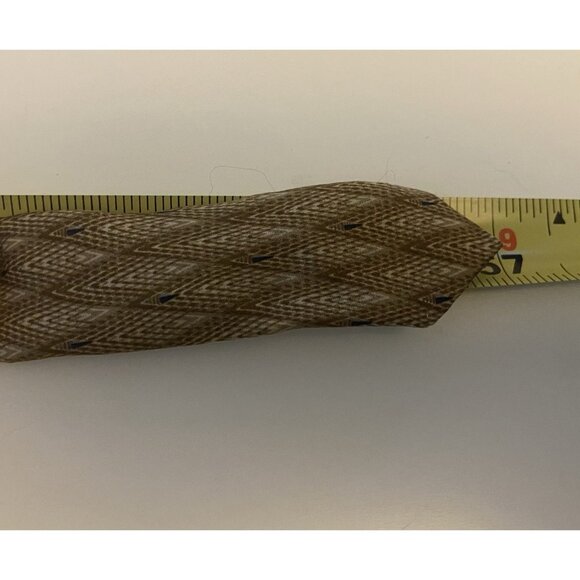 Mens Bill Blass 100% Silk Necktie Brown Navy 57Lx4W Abstract Peacock Feathers - Picture 6 of 7